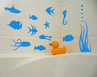 Fish Stickers, Underwater Sea Bathroom Scene Wall Stickers