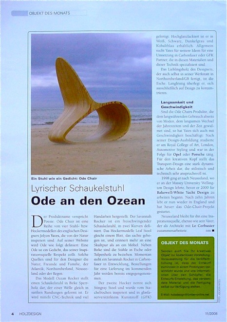 Ocean Rocker Wooden Rocking Chair by Jolyon Yates at ODE Holz Design Magazine in Austria