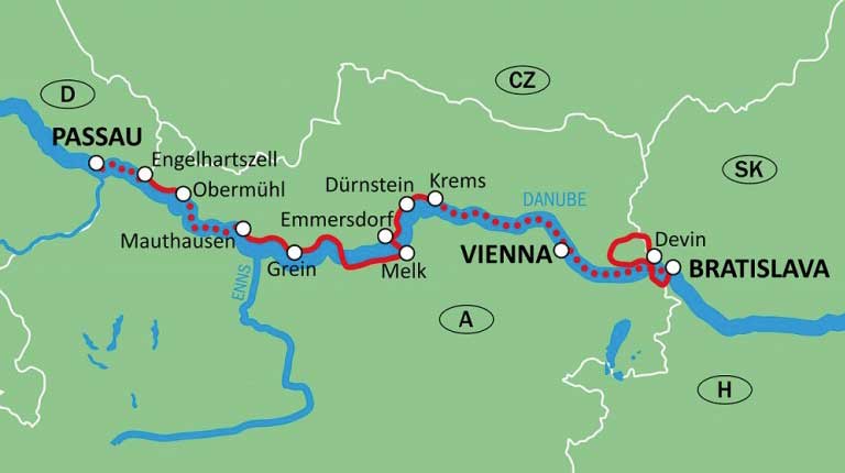 Cycle Map Danube River across Austria