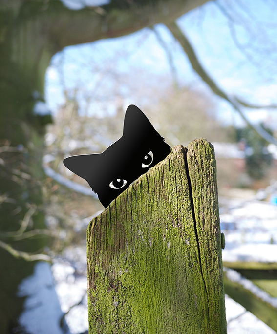 Cat Garden Ornament, Metal Peeping Tom